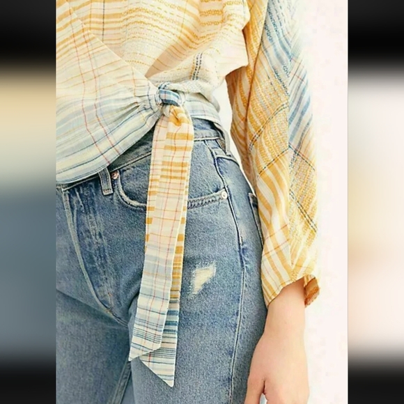 Free People We The Free Maldives Wrap Blouse Top Striped Endless Summer Large - Picture 3 of 12